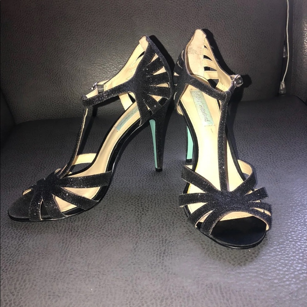 Black glitter t-strap Betsey Johnson heels